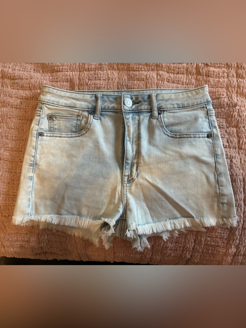 American Eagle Next Level Stretch Light Wash Fringe Hem Denim Shorts